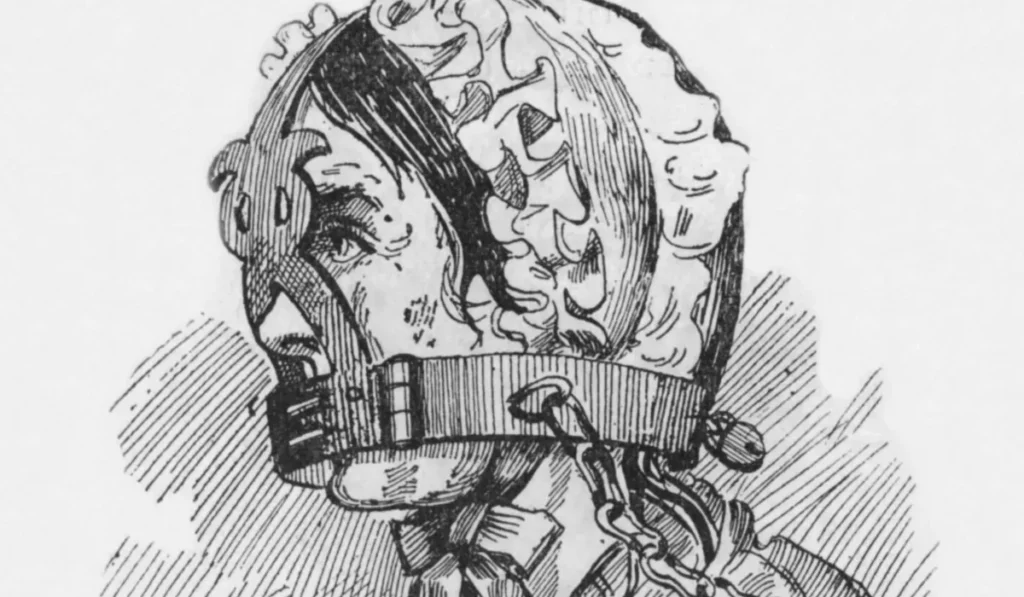 The scold’s bridle, also known as a witch’s bridle or gossip’s bridle, was a regular instrument of torture, subjugation and restraint used on women in Europe in the 16th and 17th centuries.